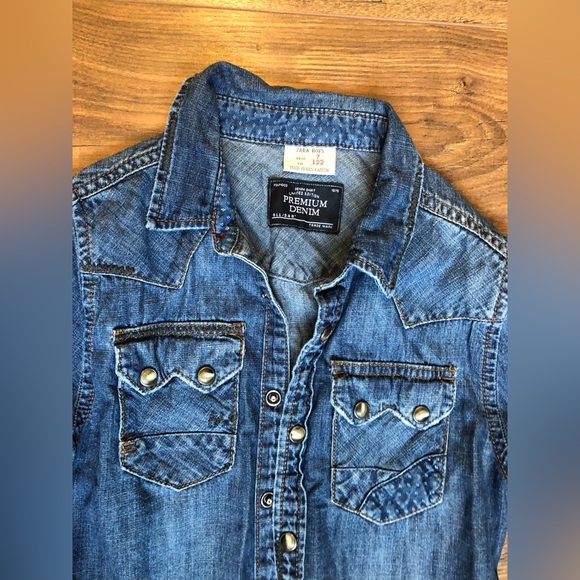Zara denim snap button up size 7 amazing detail EUC - Picture 2 of 3